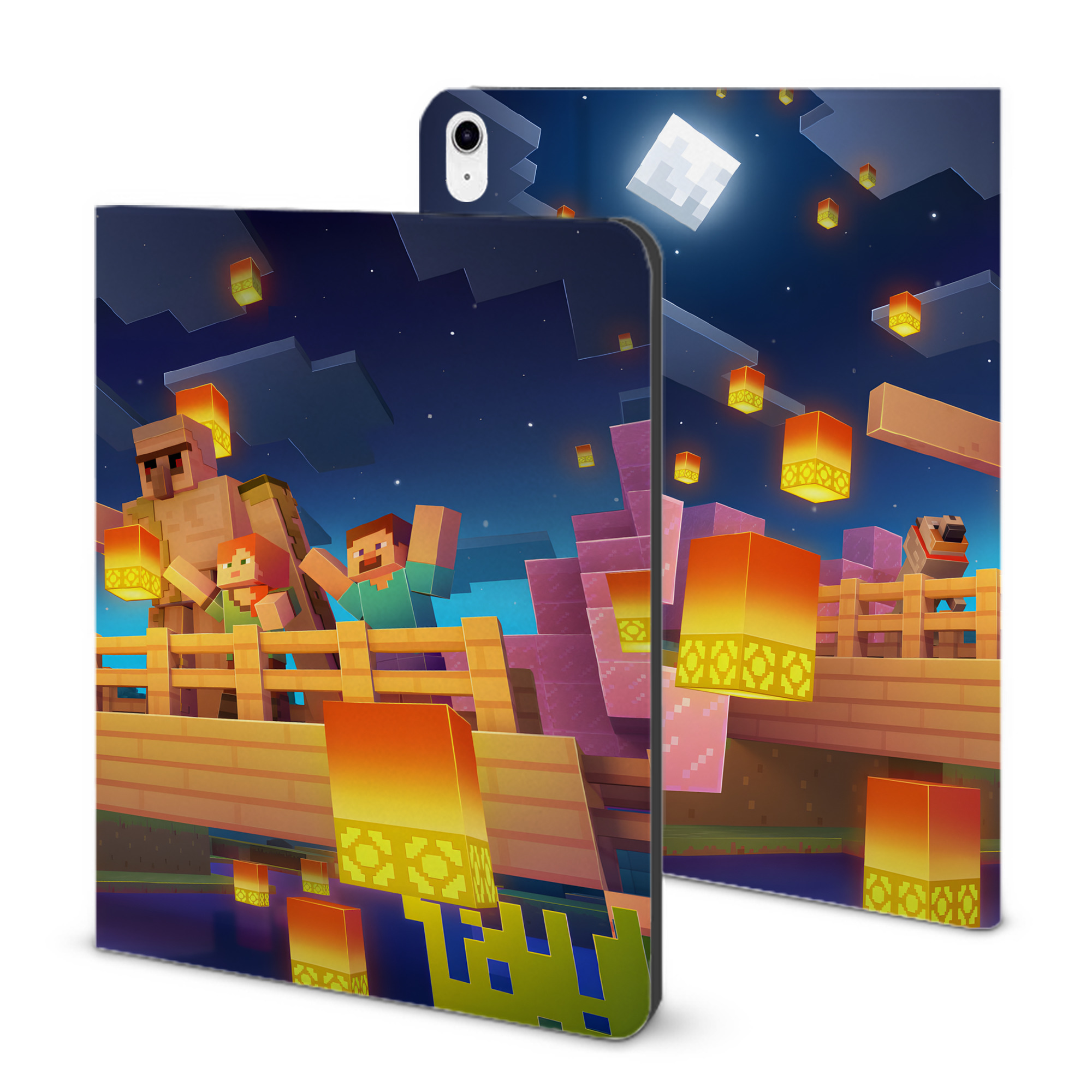 （画像用） マインクラフト ブロックの世界 Minecraft MC Block world IPad ケース ブック型 PUレザー TPU 耐衝撃 軽量 薄型 ペン収納なし 全面保護 IPad 各モデル対応